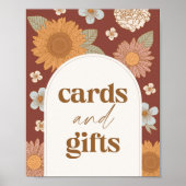 レトロワイルドフラワー赤ちゃんシャワーカードとギフトサイン ポスター (正面)