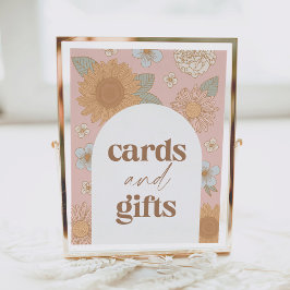 レトロワイルドフラワー赤ちゃんシャワーカードとギフトサイン ポスター