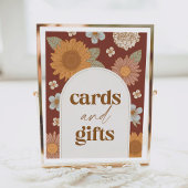 レトロワイルドフラワー赤ちゃんシャワーカードとギフトサイン ポスター