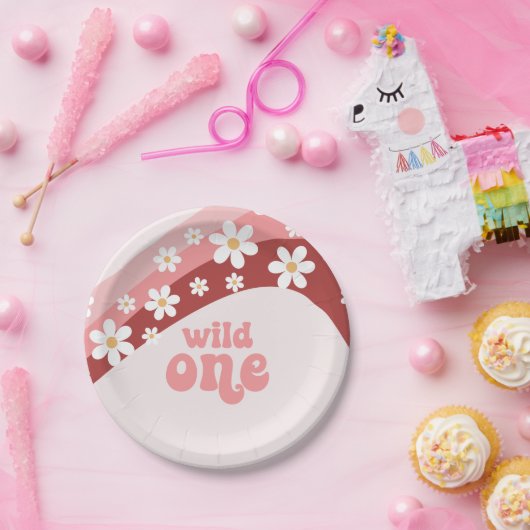 レトロワイルドワンデイジーボホフローラ最初の誕生日パ ペーパープレート (パーティー)