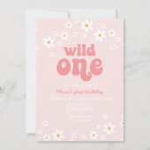 レトロワイルドワンデイジーボホフローラ最初の誕生日 招待状 (正面)