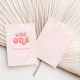 レトロワイルドワンデイジーボホフローラ最初の誕生日 招待状