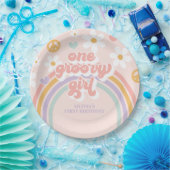 レトロワングルーヴィーガールレインボー1ST誕生日 ペーパープレート (パーティー)