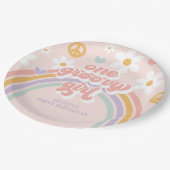 レトロワングルーヴィーガールレインボー1ST誕生日 ペーパープレート (アングル)