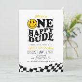 レトロワンハッピードゥデスマイル顔ボーイワンサンバースデー 招待状 (スタンド正面)