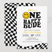 レトロワンハッピードゥデスマイル顔ボーイワンサンバースデー 招待状 (正面/裏面)