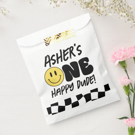 レトロワンハッピードダードハッピー顔ファースト誕生日 フェイバーバッグ (封をした状態)