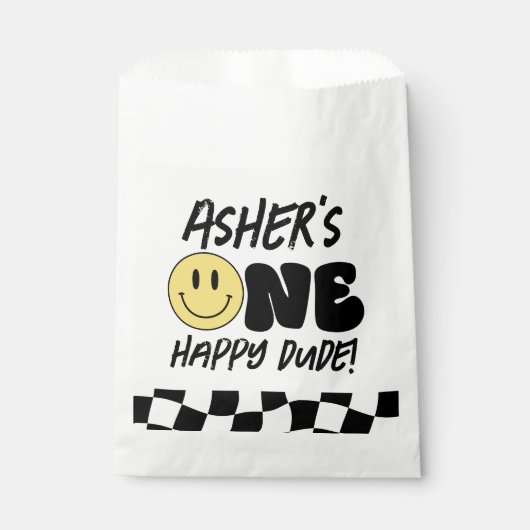 レトロワンハッピードダードハッピー顔ファースト誕生日 フェイバーバッグ (正面)
