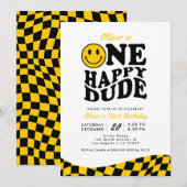 レトロワンハッピードデイエロースマイルボーイサンデー 招待状 (正面/裏面)