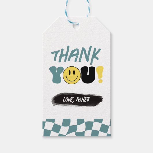 レトロワンハッピードファースト誕生日サンキューラベル ギフトタグ (正面)