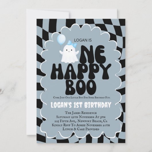 レトロワンハッピーブボーイ1stバースデーフォトパーティー 招待状 (正面)