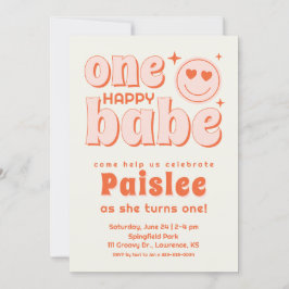 レトロワンハッピーベファースト誕生日招待状 招待状