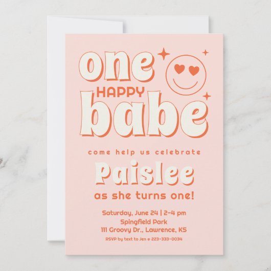 レトロワンハッピーベファースト誕生日招待状 招待状 (正面)