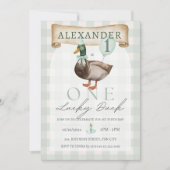 レトロワンラッキーアヒル1stバースデーグリーンギンガム 招待状 (正面)