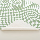 レトロワープセージ緑の白チェック市松模様に シェルパブランケット (3/4)