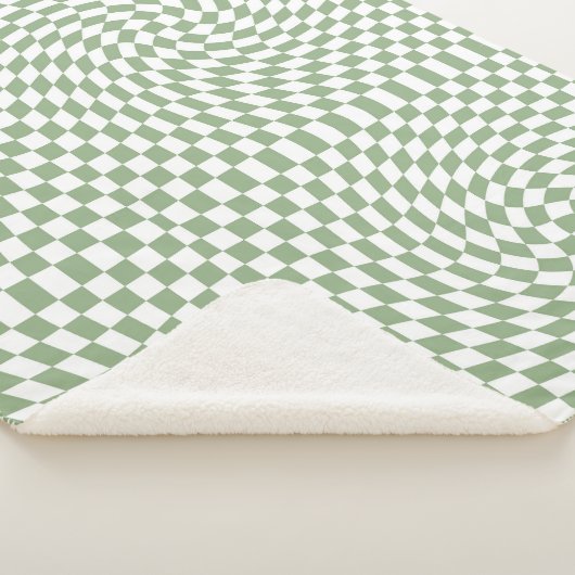 レトロワープセージ緑の白チェック市松模様に シェルパブランケット (3/4)
