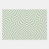 レトロワープセージ緑の白チェック市松模様に ラッピングペーパーシート (正面3)