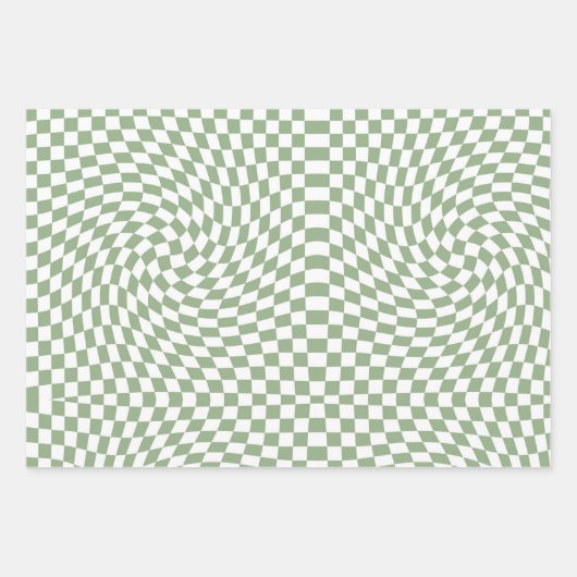 レトロワープセージ緑の白チェック市松模様に ラッピングペーパーシート (正面3)