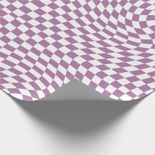 レトロワープ紫薄紫ホワイトチェック市松模様に ラッピングペーパー (角)