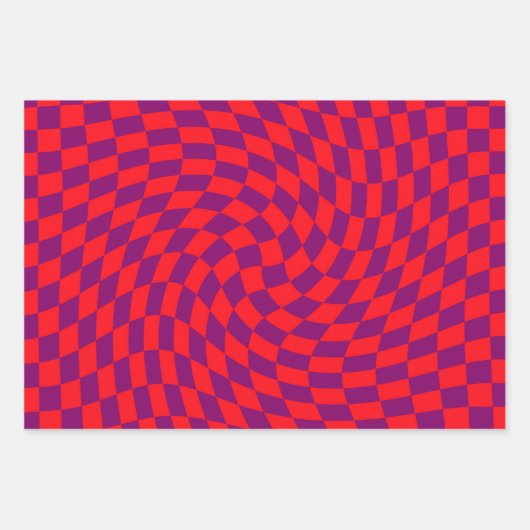 レトロワープ赤紫チェッ市松模様にク ラッピングペーパーシート (正面)