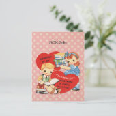 レトロヴァレンティーンズデイキッズブックスピンク水玉模様 シーズンポストカード (スタンド正面)