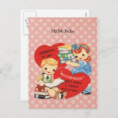 レトロヴァレンティーンズデイキッズブックスピンク水玉模様 シーズンポストカード (正面/裏面)