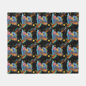 レトロヴィビングかわいいドラゴンパターン フリースブランケット (正面(横))