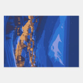 レトロヴィレッジマウンテンブルー金ゴールド風景 ラッピングペーパーシート (正面)