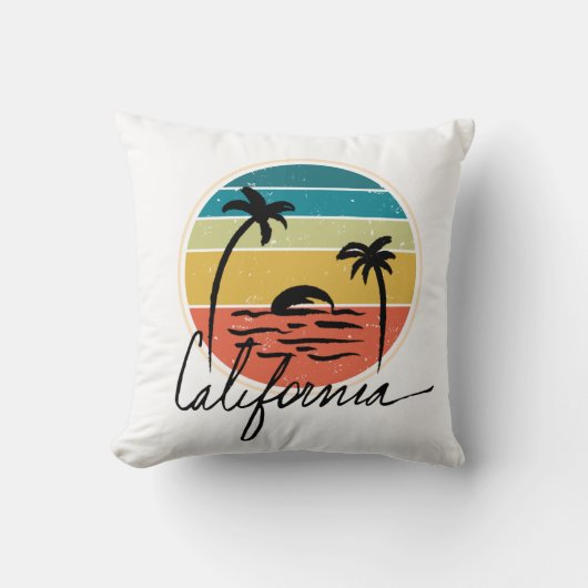 レトロヴィンタージュサンセットオンカリフォルニアパーム クッション (正面)