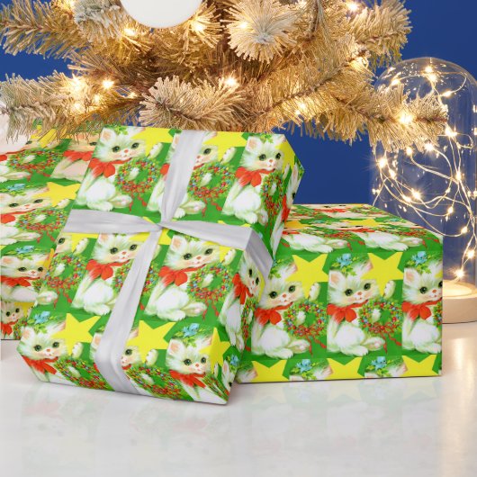 レトロヴィンテクリスマスキャットタイルパーティー ラッピングペーパー (クリスマス)