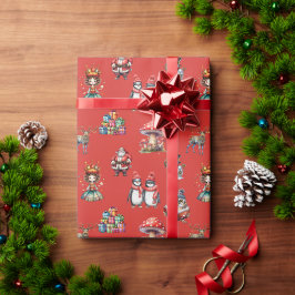 レトロヴィンテッドペンギンサンタフェアリークリスマス ラッピングペーパー