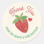 レトロヴィンテージいちご可愛い点々のあるありがとう ラウンドシール (正面)