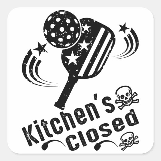 レトロヴィンテージおもしろいピックボールキッチンズクローズ スクエアシール (正面)