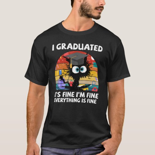 レトロヴィンテージおもしろい黒猫スクールG卒業 Tシャツ (正面)