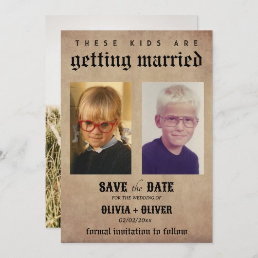 レトロヴィンテージこれらの子供たちが結婚している セーブザデート (正面/裏面)