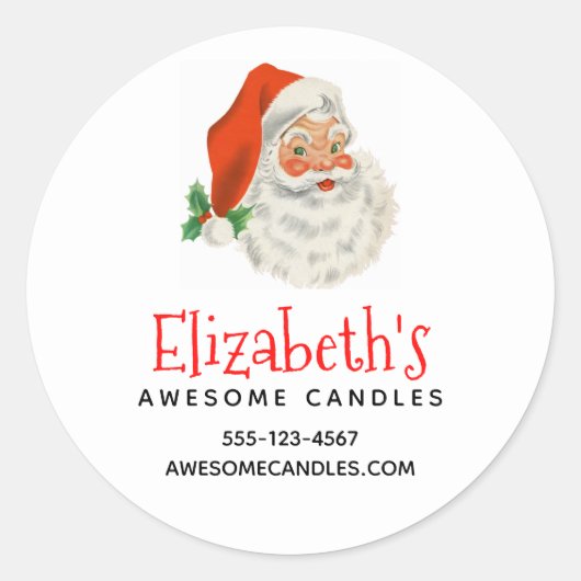 レトロヴィンテージすてきサンタクロースクリスマスビズ ラウンドシール (正面)