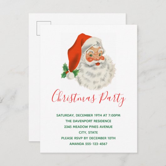 レトロヴィンテージすてきサンタクロース インビテーションポストカード (正面/裏面)