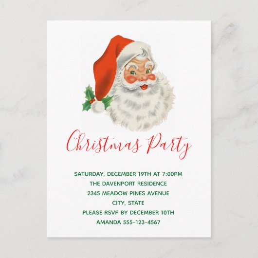 レトロヴィンテージすてきサンタクロース インビテーションポストカード (正面)