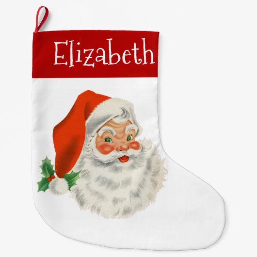 レトロヴィンテージすてきサンタクロース ラージクリスマスストッキング (正面)