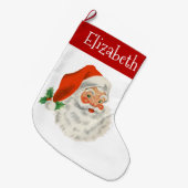 レトロヴィンテージすてきサンタクロース ラージクリスマスストッキング (正面 (吊り時))