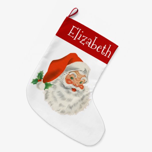 レトロヴィンテージすてきサンタクロース ラージクリスマスストッキング (正面 (吊り時))