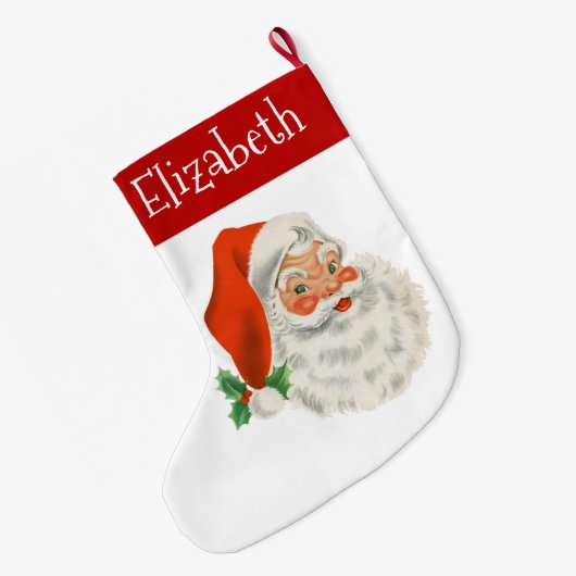 レトロヴィンテージすてきサンタクロース ラージクリスマスストッキング (裏面 (吊り時))