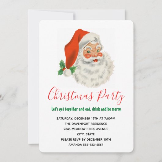 レトロヴィンテージすてきサンタクロース 招待状 (正面)