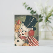 レトロヴィンテージすてき雪だるま シーズンポストカード (スタンド正面)