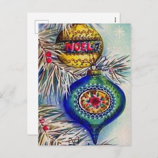 レトロヴィンテージのクリスマスの球根はがき シーズンポストカード (正面/裏面)