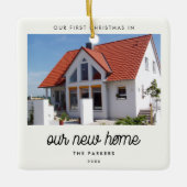 レトロヴィンテージのクリスマスを私たちの新しいホームフォトで セラミックオーナメント (正面)