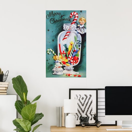 レトロヴィンテージのクリスマスエンジェルとキャンディポスター ポスター (ホームオフィス)