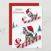 レトロヴィンテージのクリスマスキャッツにメッセージカードを追加 シーズンカード (正面/裏面)