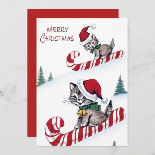 レトロヴィンテージのクリスマスキャッツにメッセージカードを追加 シーズンカード (正面/裏面)