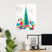 レトロヴィンテージのクリスマスキャッツホリデーポスター ポスター (ホームオフィス)